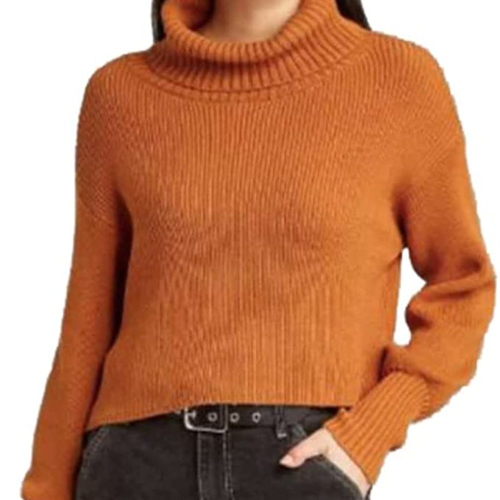 Velma Ribbed Turtleneck Cropped Pullover Sweater - Rust wild fable